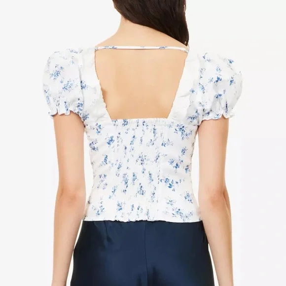 Reformation Alice Puff Sleeve Linen Top in Orlaya - Picture 3 of 6